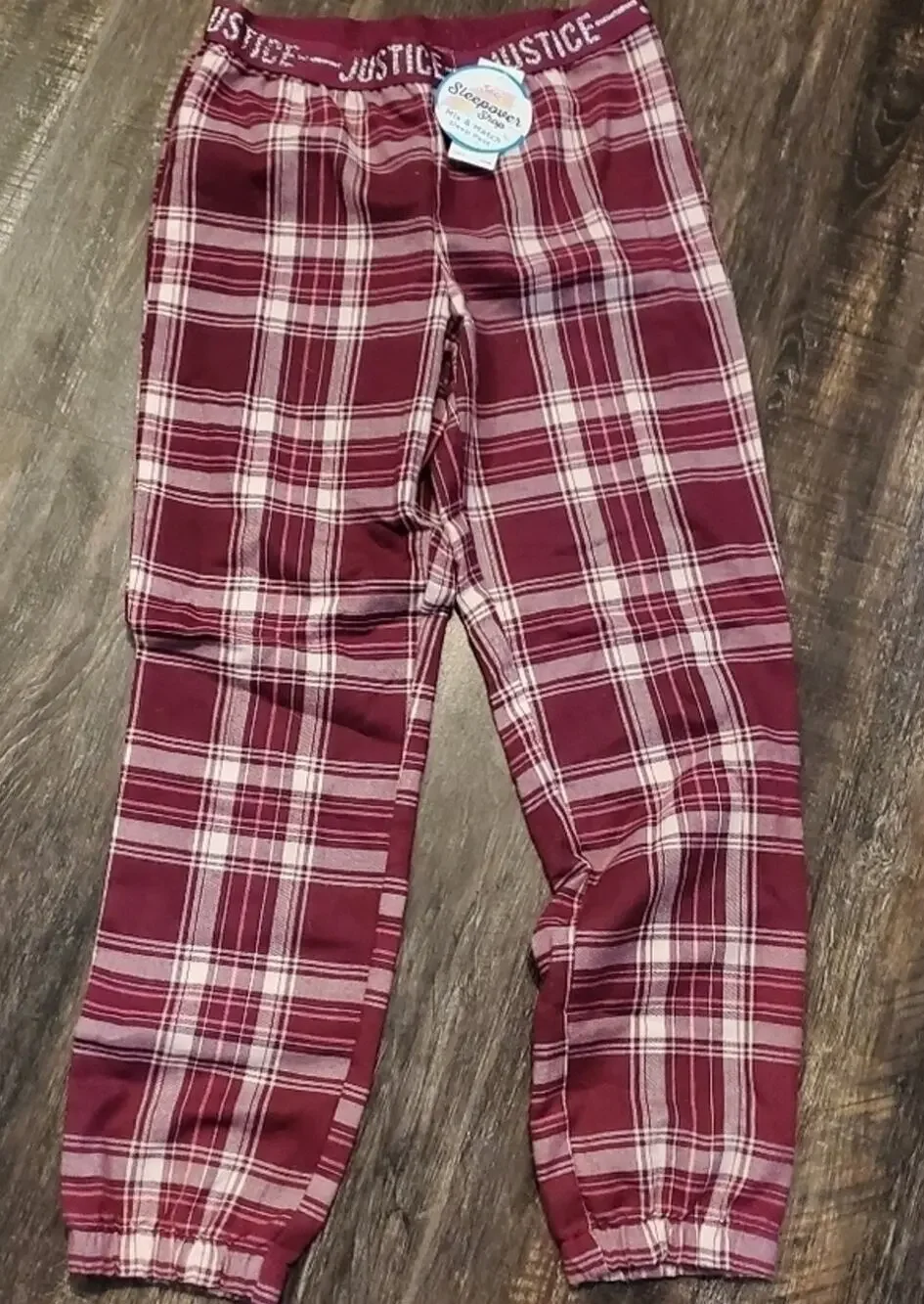 JUSTICE Girls Pink Plaid Burgundy Lounge Pajama Pants Size 10